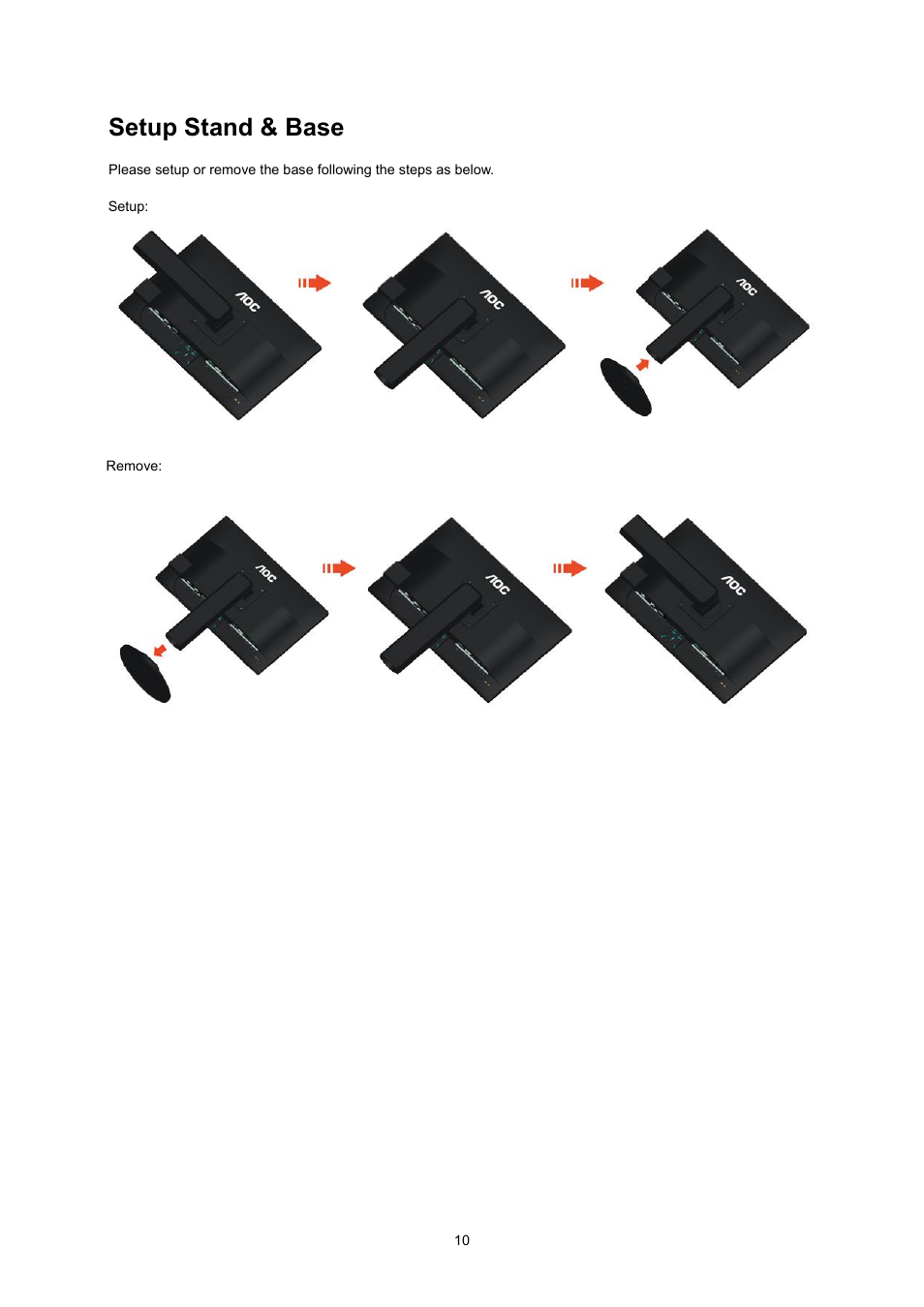 Setup stand & base | AOC I2360PQ User Manual | Page 10 / 68