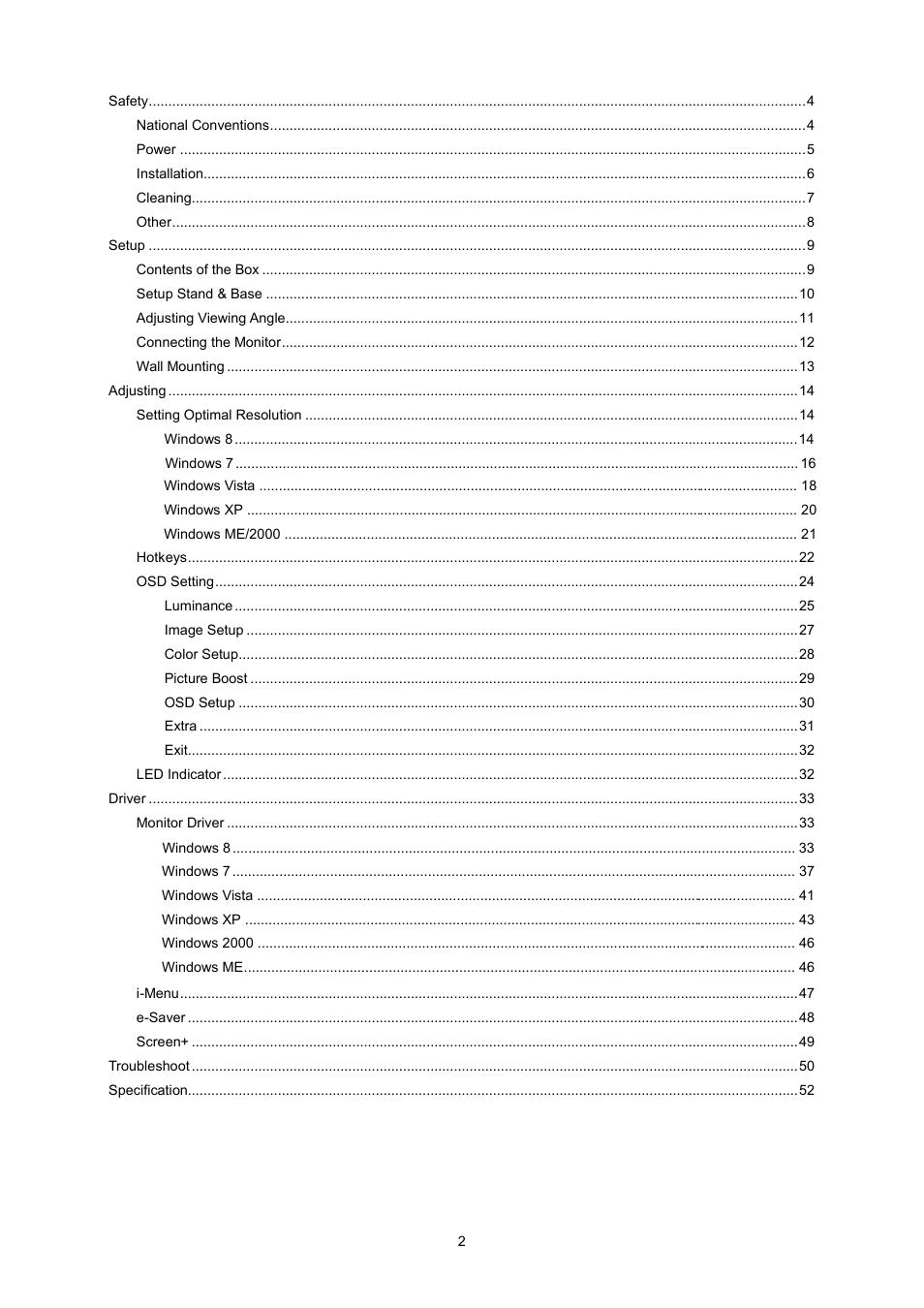 AOC I2360PQ User Manual | Page 2 / 68