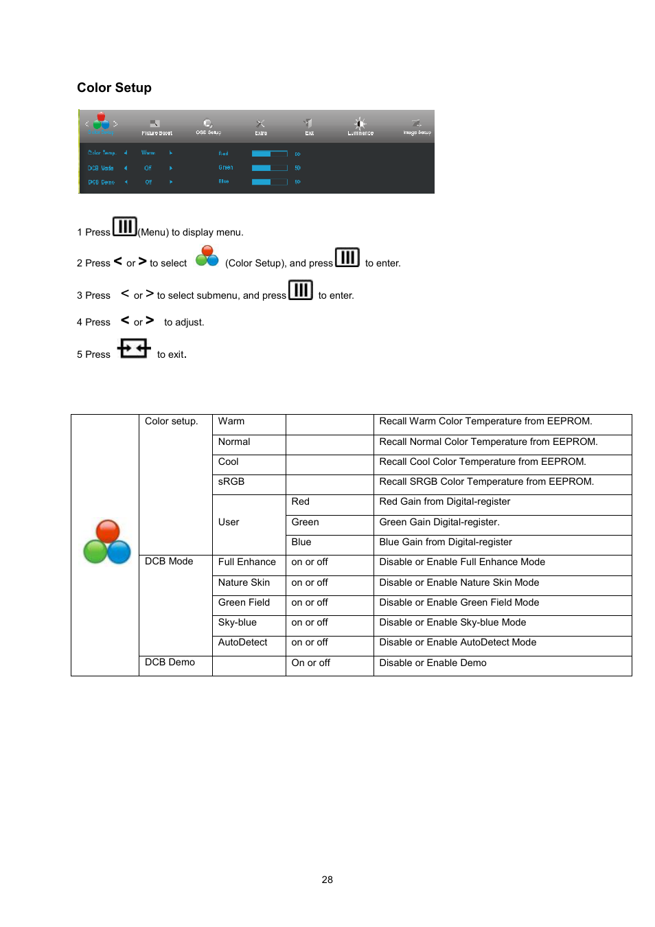 Image setup, Color setup | AOC I2360PQ User Manual | Page 28 / 68