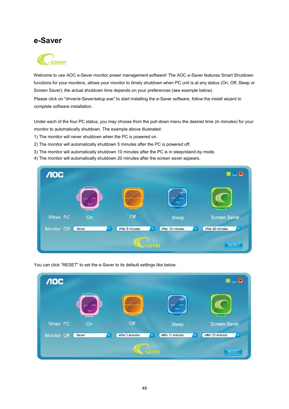 E-saver | AOC I2360PQ User Manual | Page 48 / 68