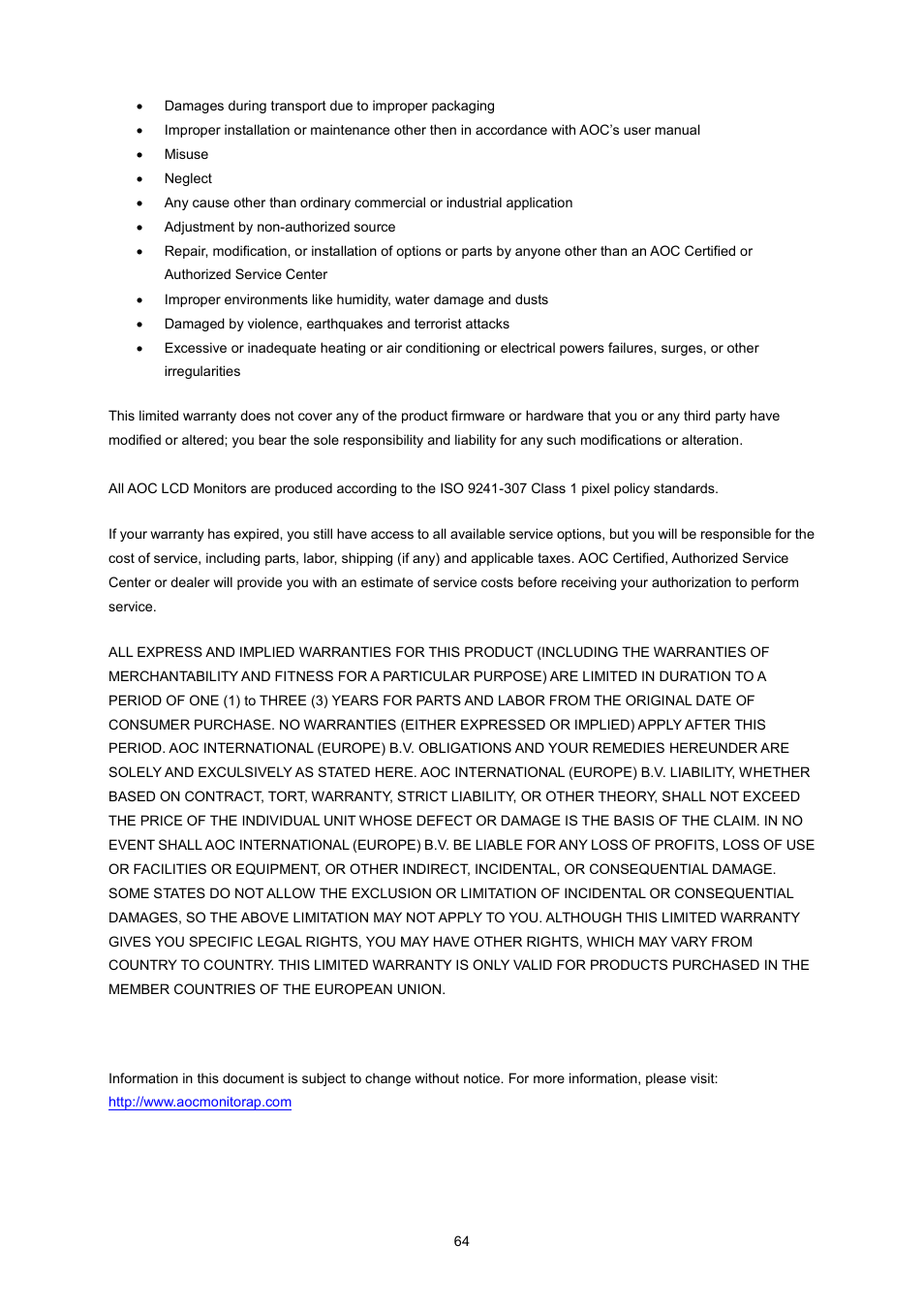 AOC I2360PQ User Manual | Page 64 / 68