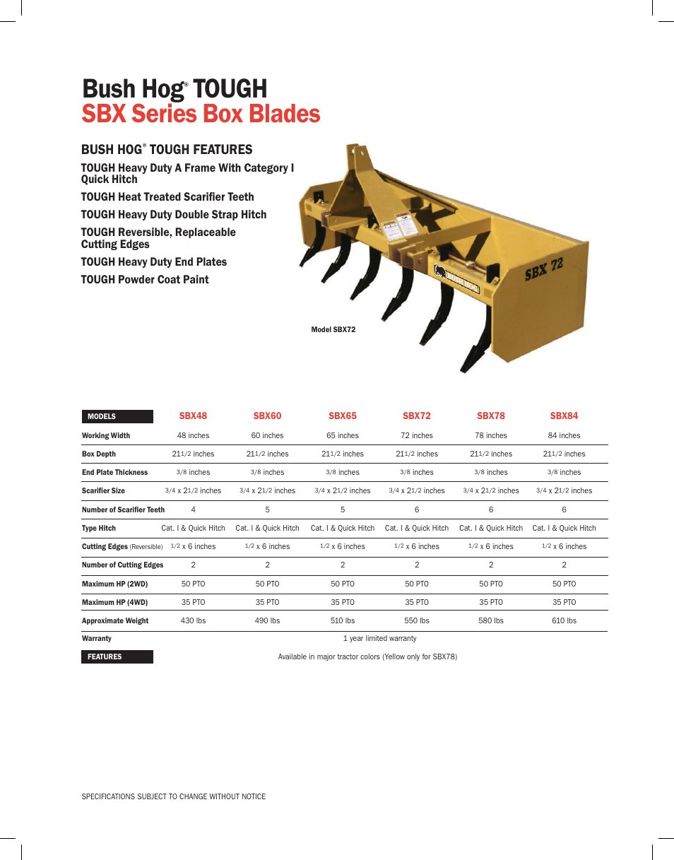 Bush Hog Tough SBX Series User Manual | 1 page