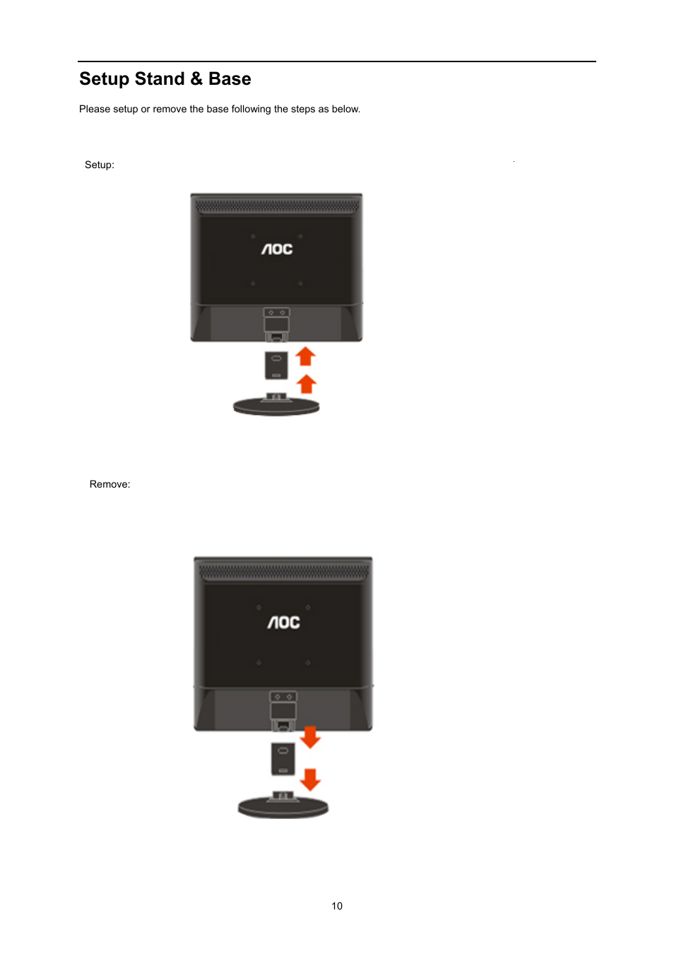 Setup stand & base | AOC E2260PWDA User Manual | Page 10 / 62