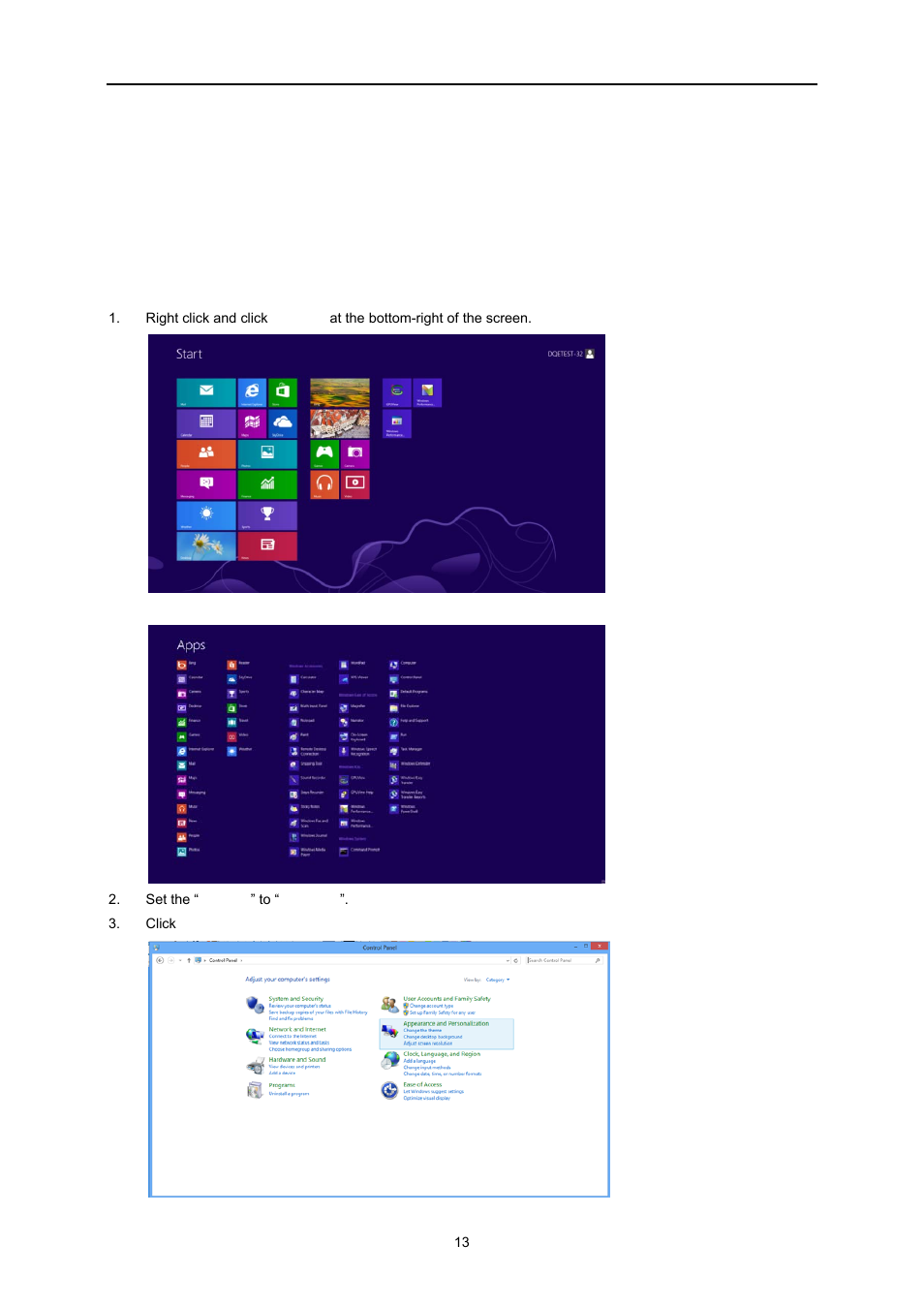 Adjusting, Setting optimal resolution, Windows 8 | AOC E2260PWDA User Manual | Page 13 / 62