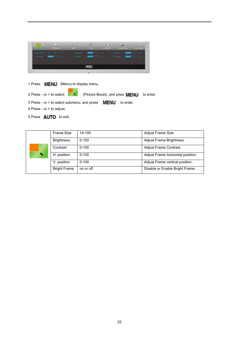 Picture boost | AOC E2260PWDA User Manual | Page 25 / 62