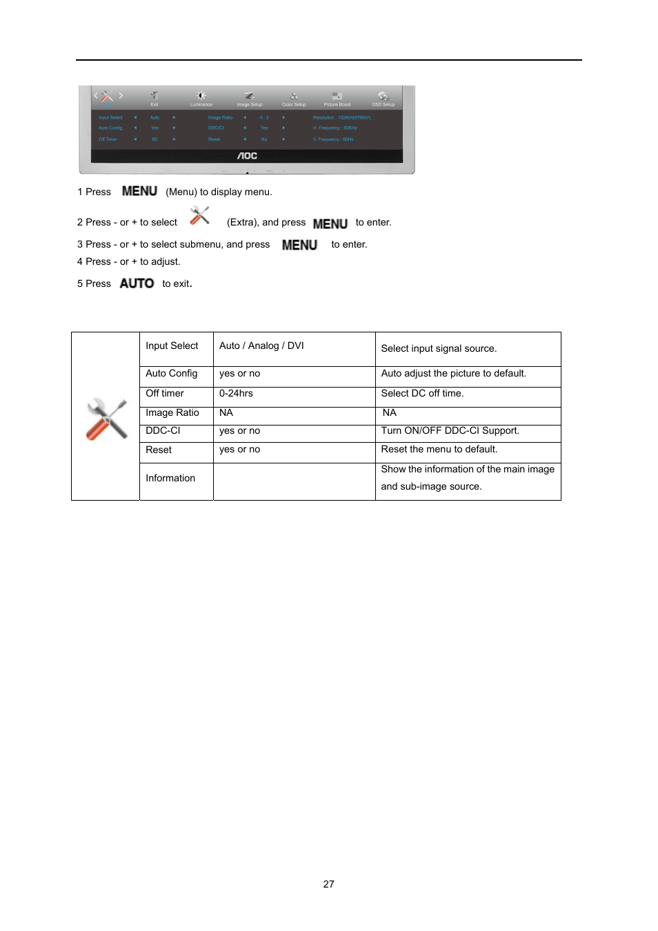 Extra | AOC E2260PWDA User Manual | Page 27 / 62