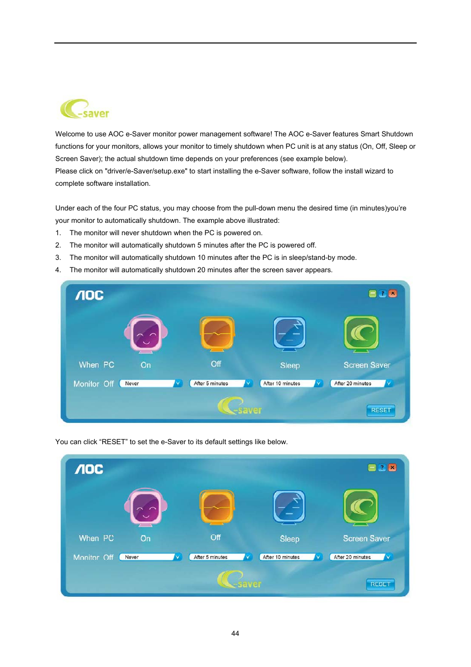 E-saver | AOC E2260PWDA User Manual | Page 44 / 62