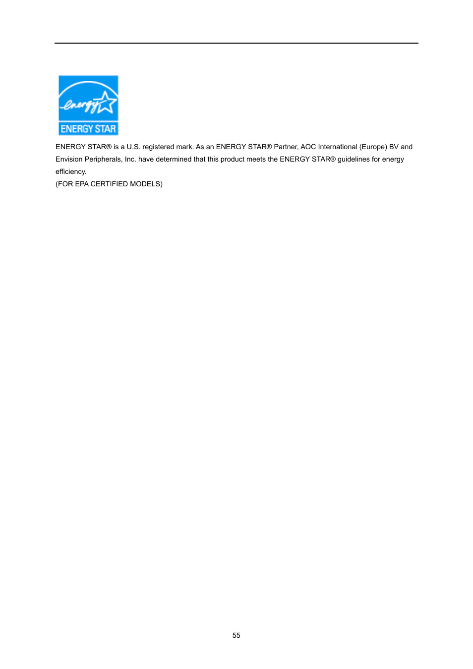 Epa energy star | AOC E2260PWDA User Manual | Page 55 / 62