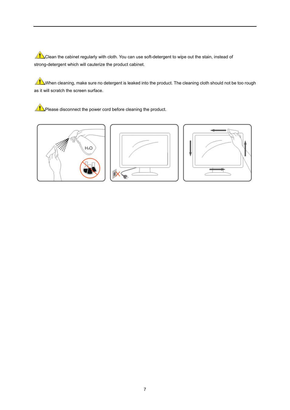 Cleaning | AOC E2260PWDA User Manual | Page 7 / 62