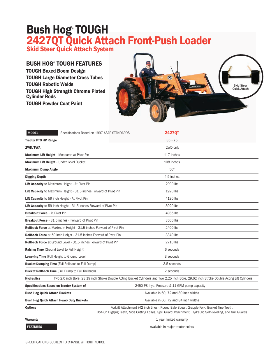 Bush Hog Tough 2427QT User Manual | 1 page