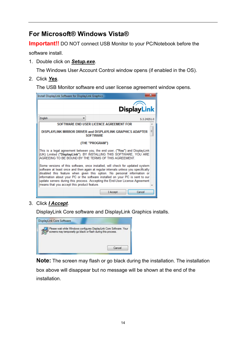 For microsoft® windows vista | AOC E1759FWU User Manual | Page 14 / 33