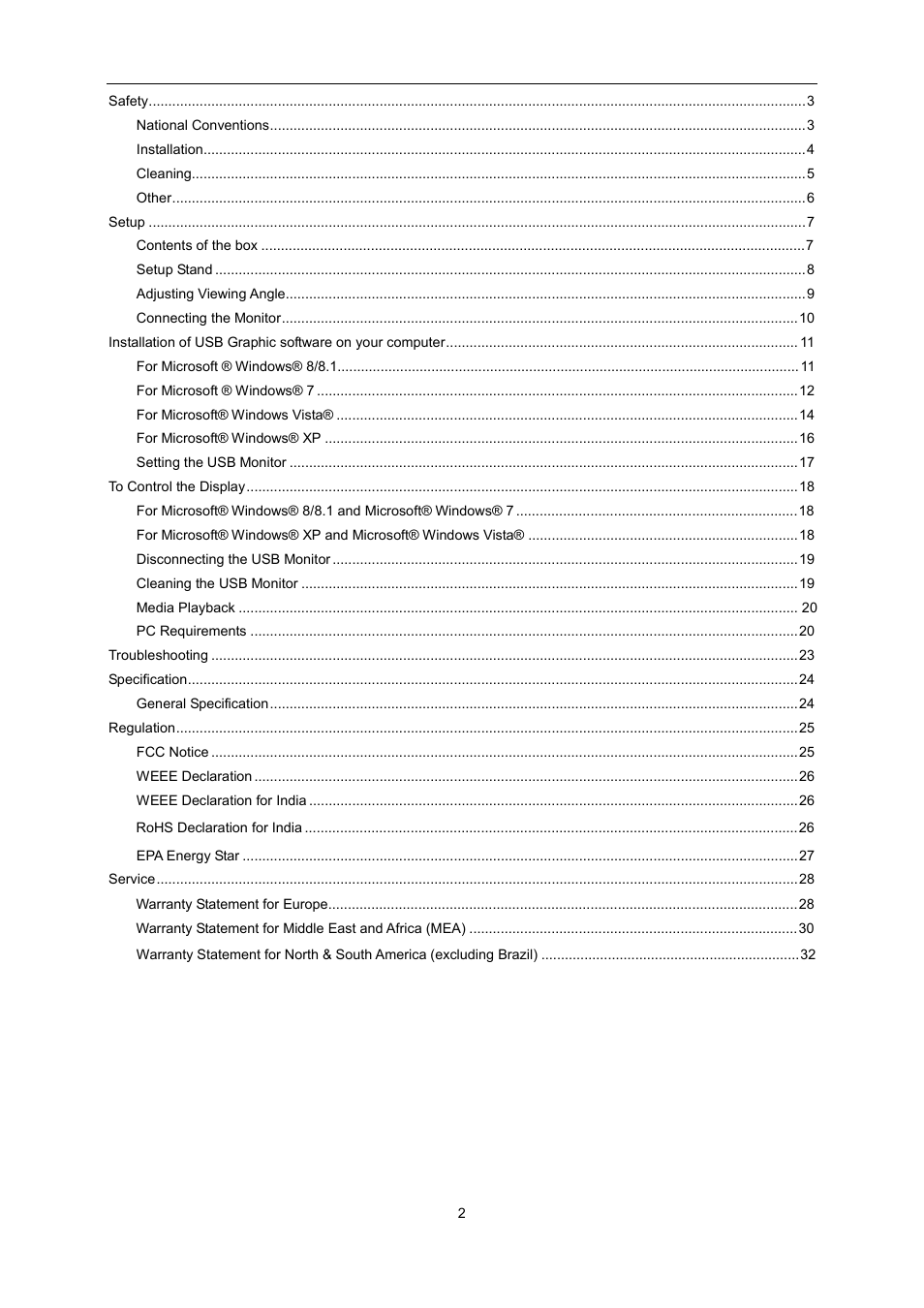 AOC E1759FWU User Manual | Page 2 / 33