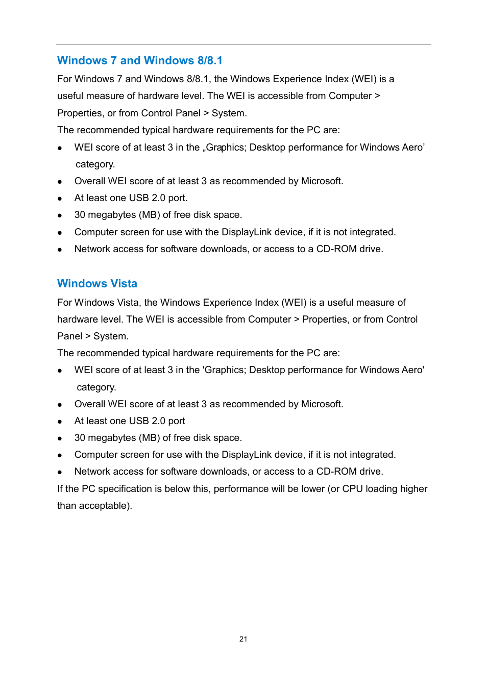 Windows 7 and windows 8/8.1, Windows vista | AOC E1759FWU User Manual | Page 21 / 33