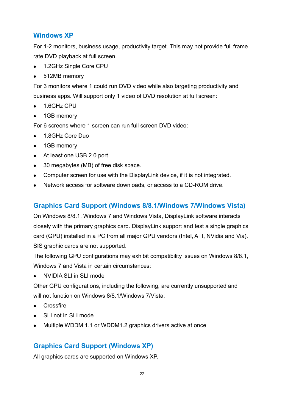 Windows xp, Graphics card support (windows xp) | AOC E1759FWU User Manual | Page 22 / 33