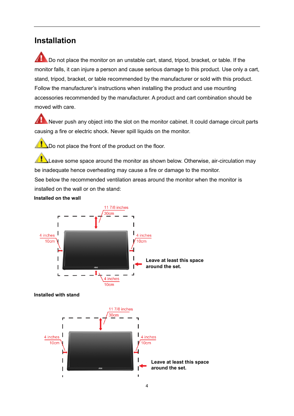 Installation | AOC E1759FWU User Manual | Page 4 / 33