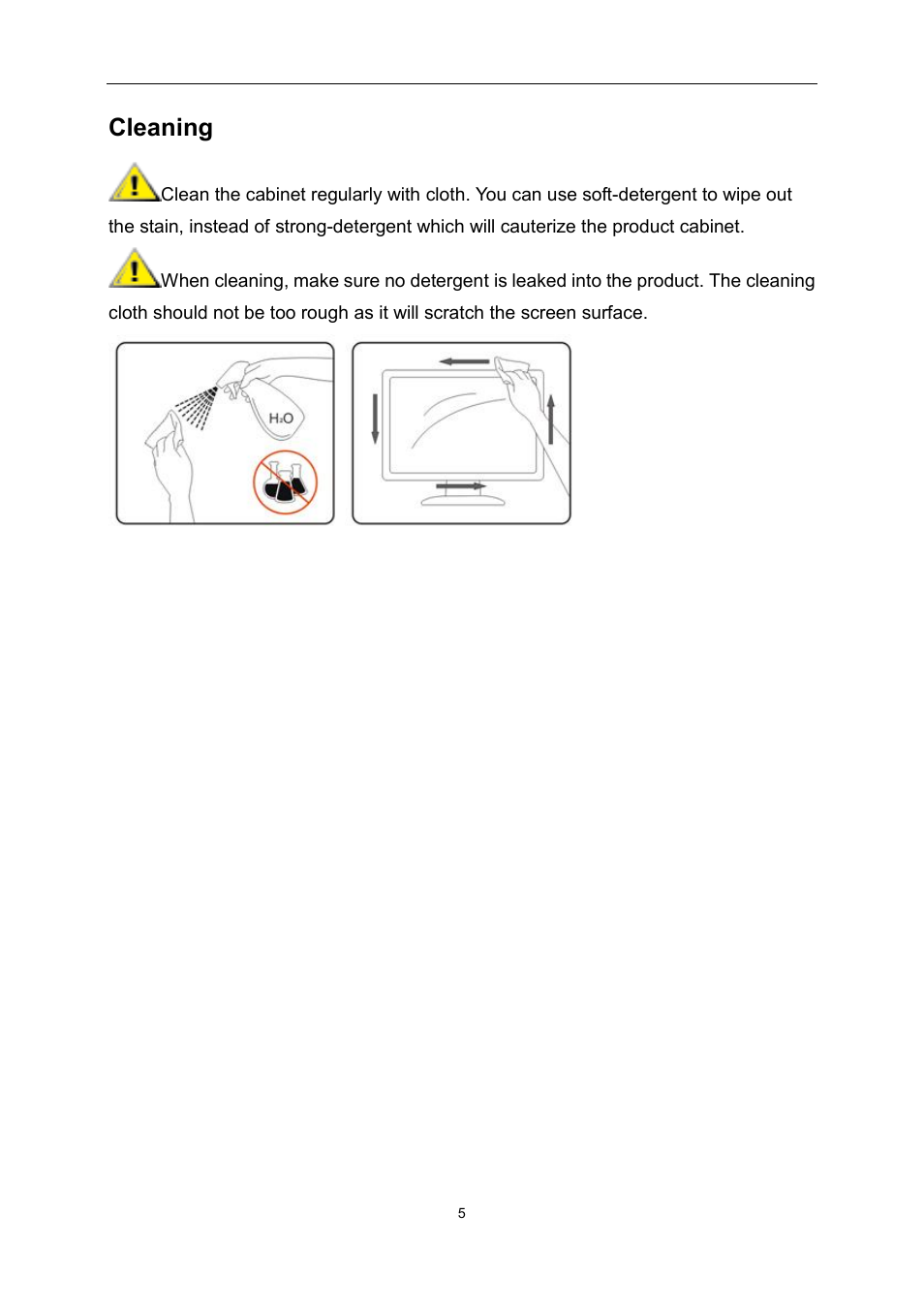 Cleaning | AOC E1759FWU User Manual | Page 5 / 33