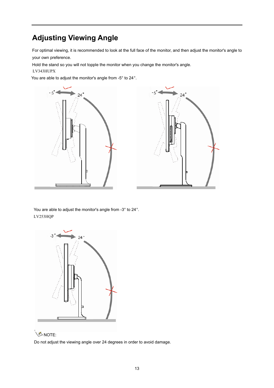 Adjusting viewing angle | AOC U3477PQU User Manual | Page 13 / 79
