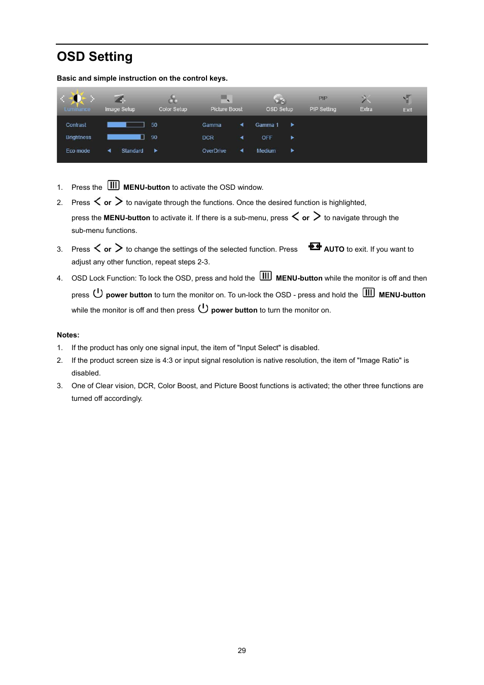 Osd setting | AOC U3477PQU User Manual | Page 28 / 79