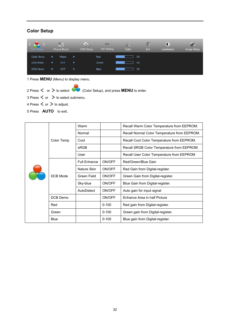 Color setup | AOC U3477PQU User Manual | Page 31 / 79