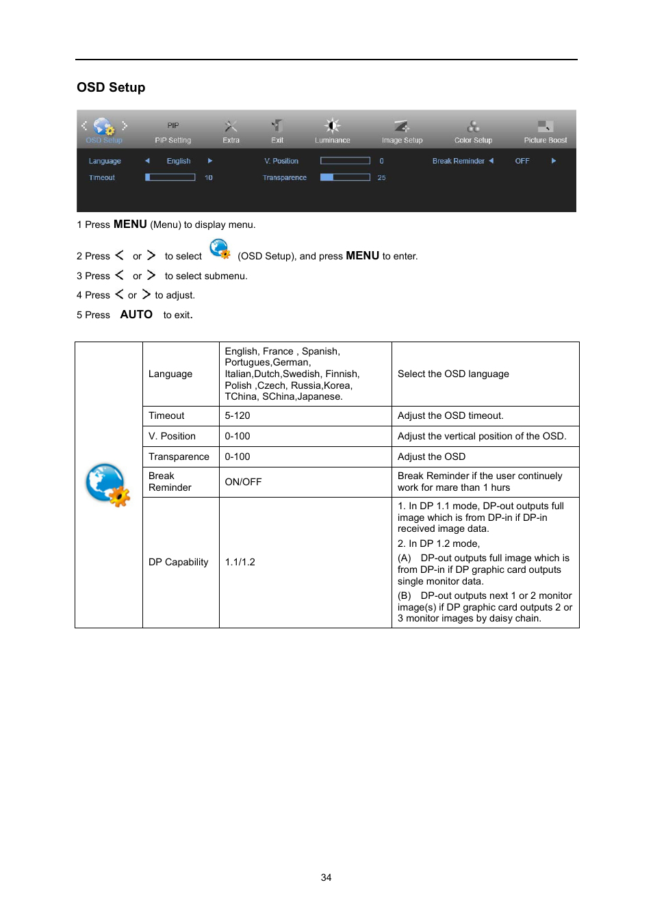 Osd setup | AOC U3477PQU User Manual | Page 33 / 79