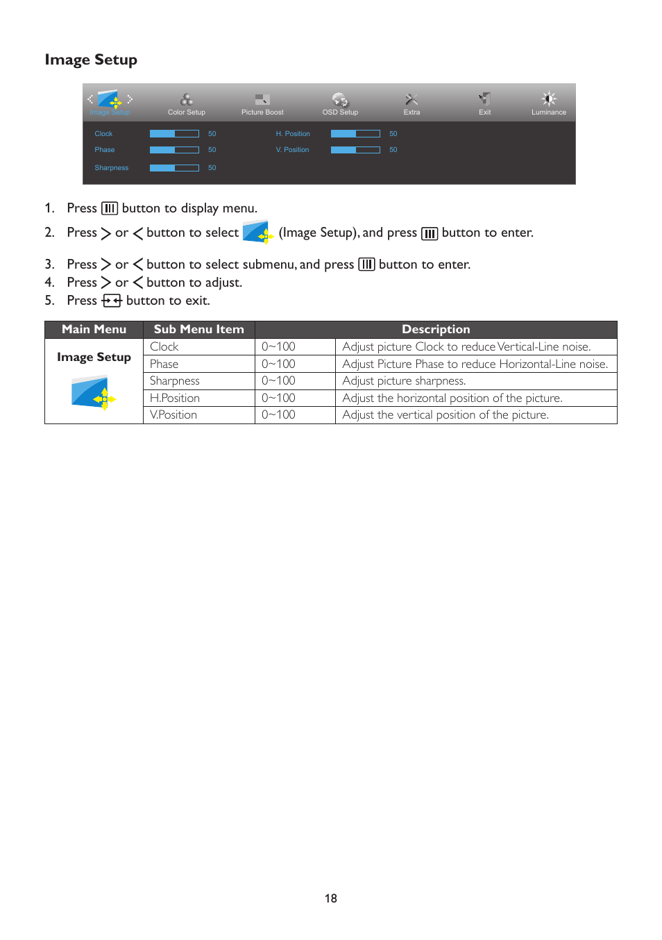 Image setup | AOC A2472PWH User Manual | Page 18 / 67