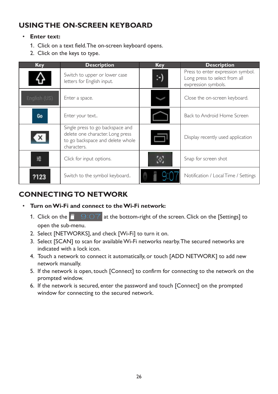 Using the on-screen keyboard, Connecting to network, Using the on-screen keyboard connecting to network | AOC A2472PWH User Manual | Page 26 / 67