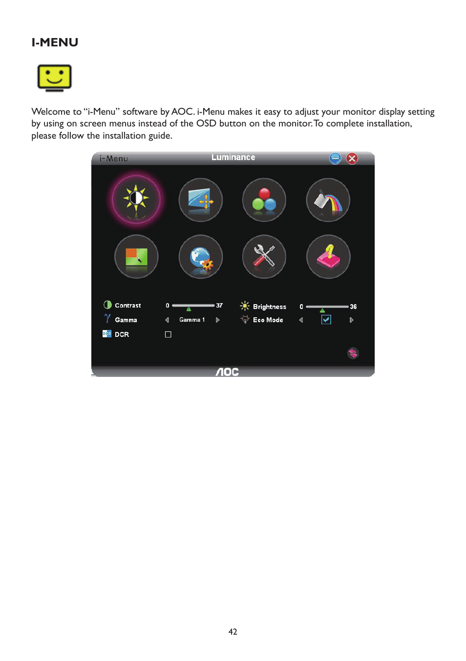 I-menu | AOC A2472PWH User Manual | Page 42 / 67