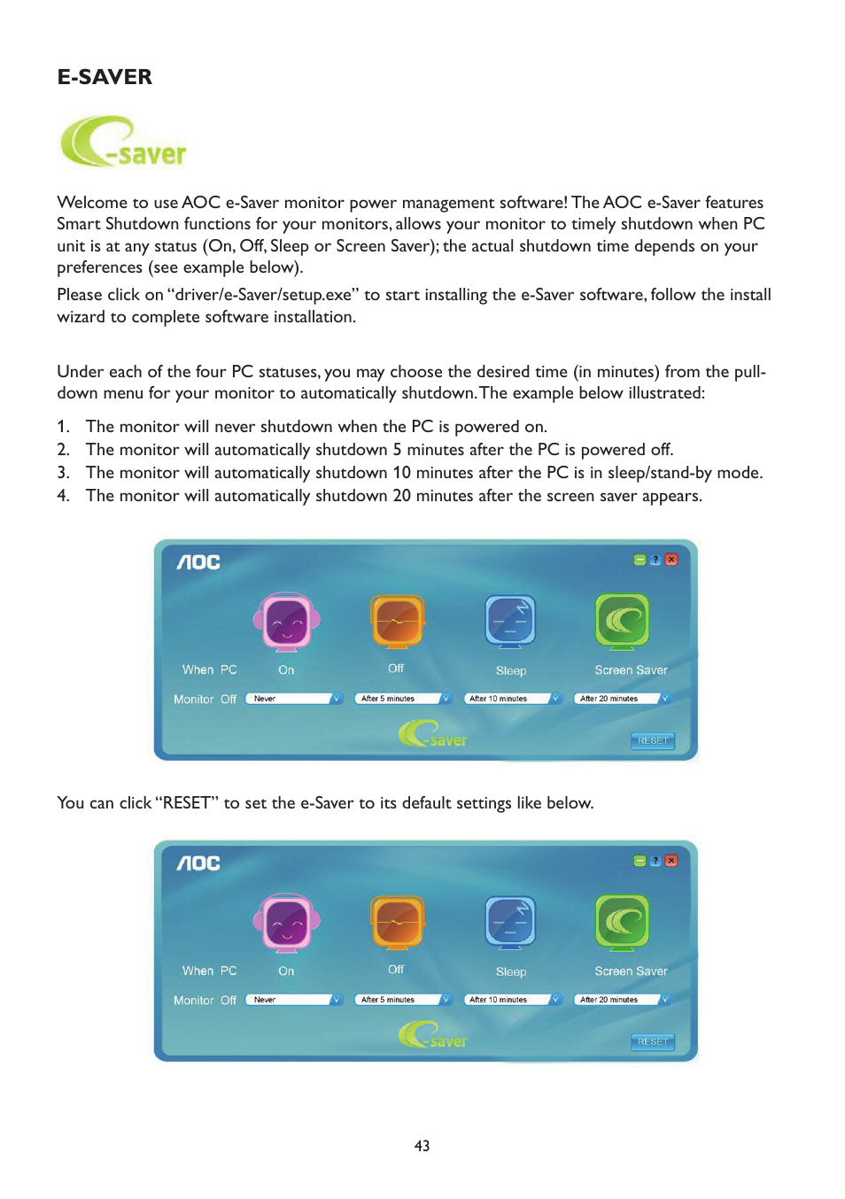 E-saver | AOC A2472PWH User Manual | Page 43 / 67