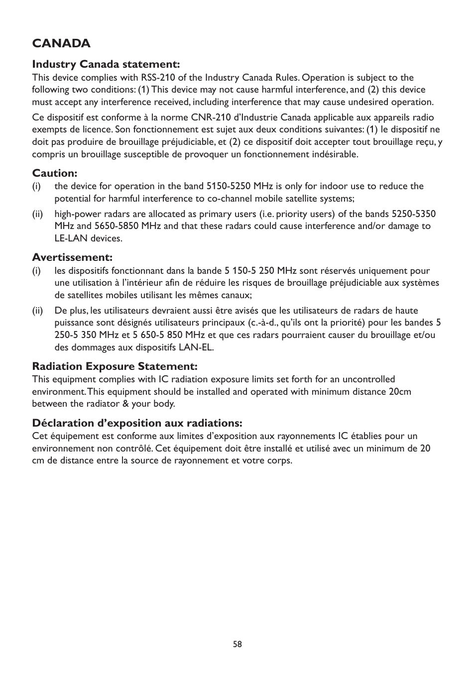 Canada | AOC A2472PWH User Manual | Page 58 / 67