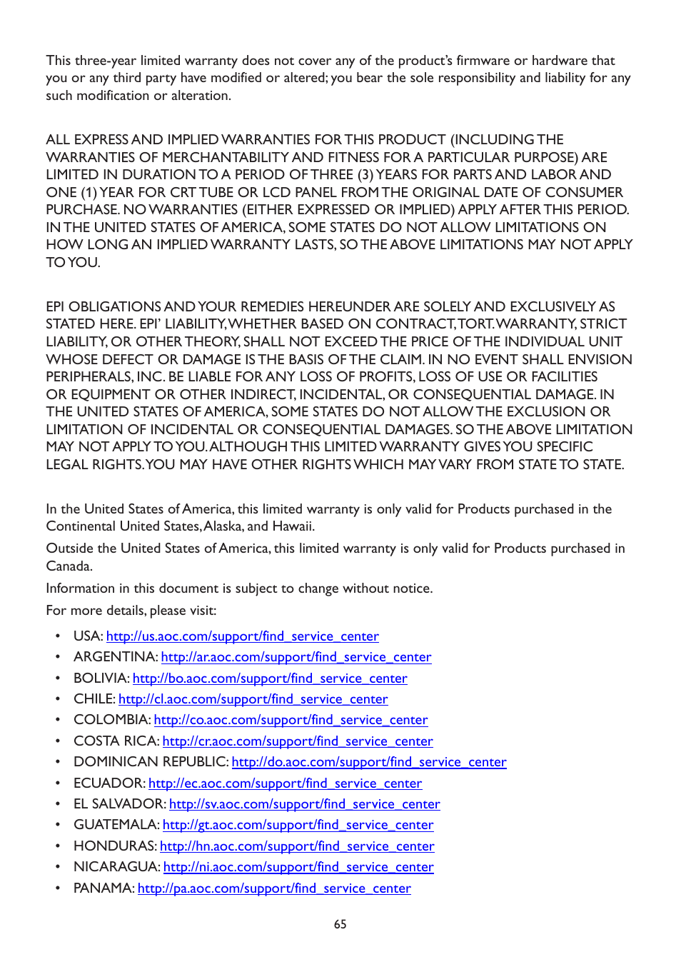 AOC A2472PWH User Manual | Page 65 / 67