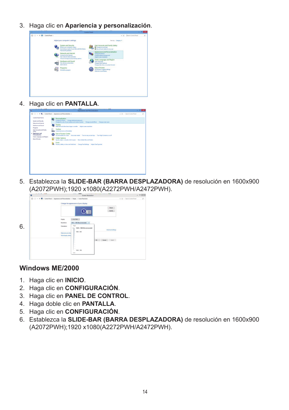 Windows me/2000 | AOC A2472PWH User Manual | Page 14 / 68