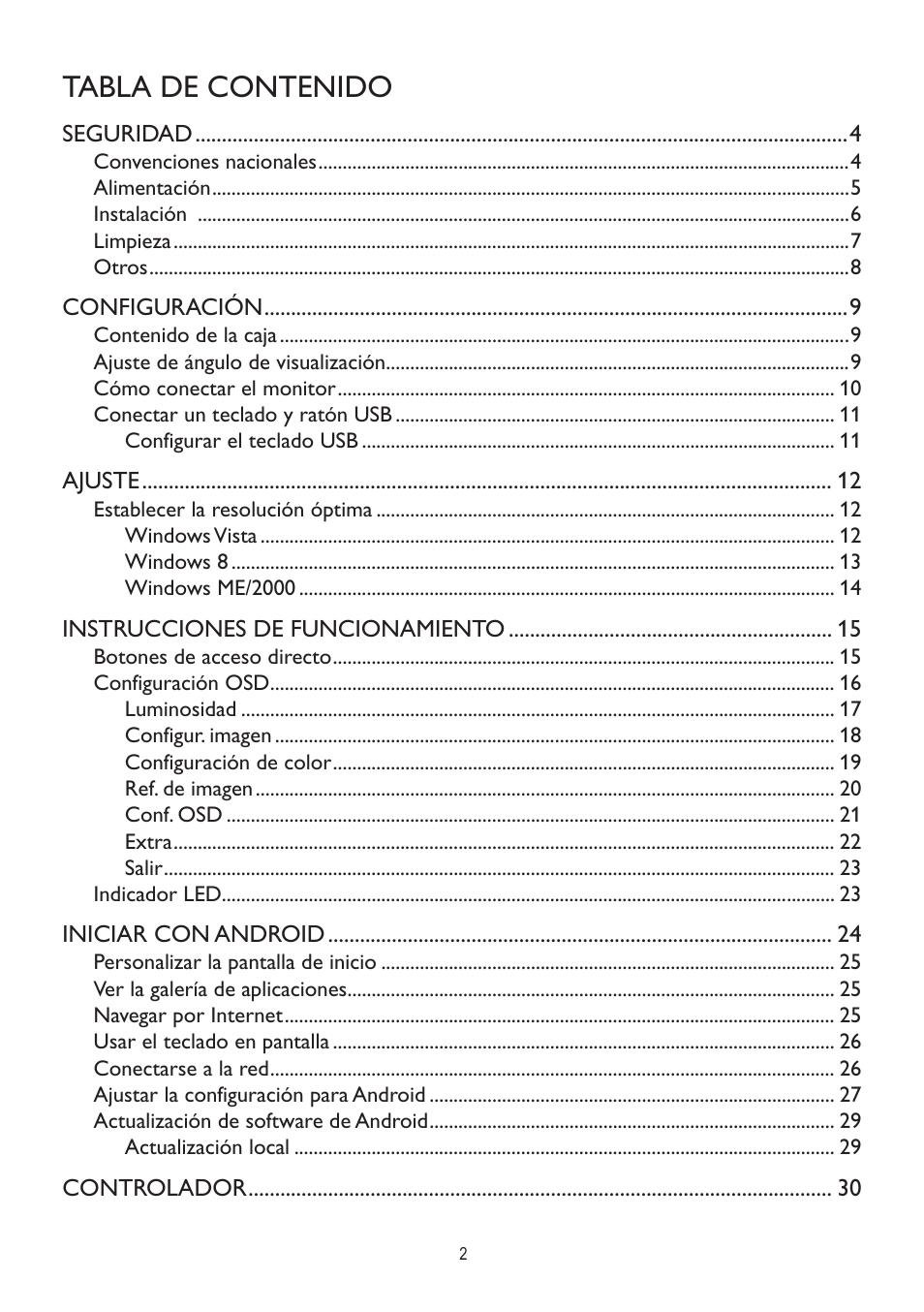 AOC A2472PWH User Manual | Page 2 / 68