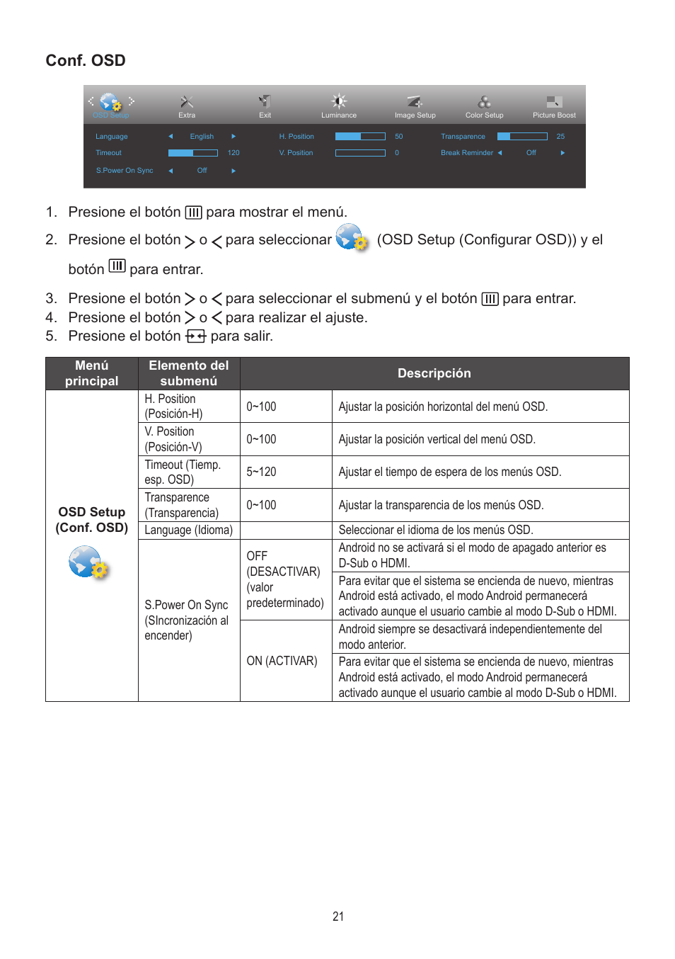 Conf. osd | AOC A2472PWH User Manual | Page 21 / 68