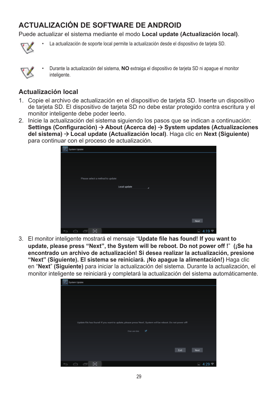 Actualización de software de android, Actualización local | AOC A2472PWH User Manual | Page 29 / 68