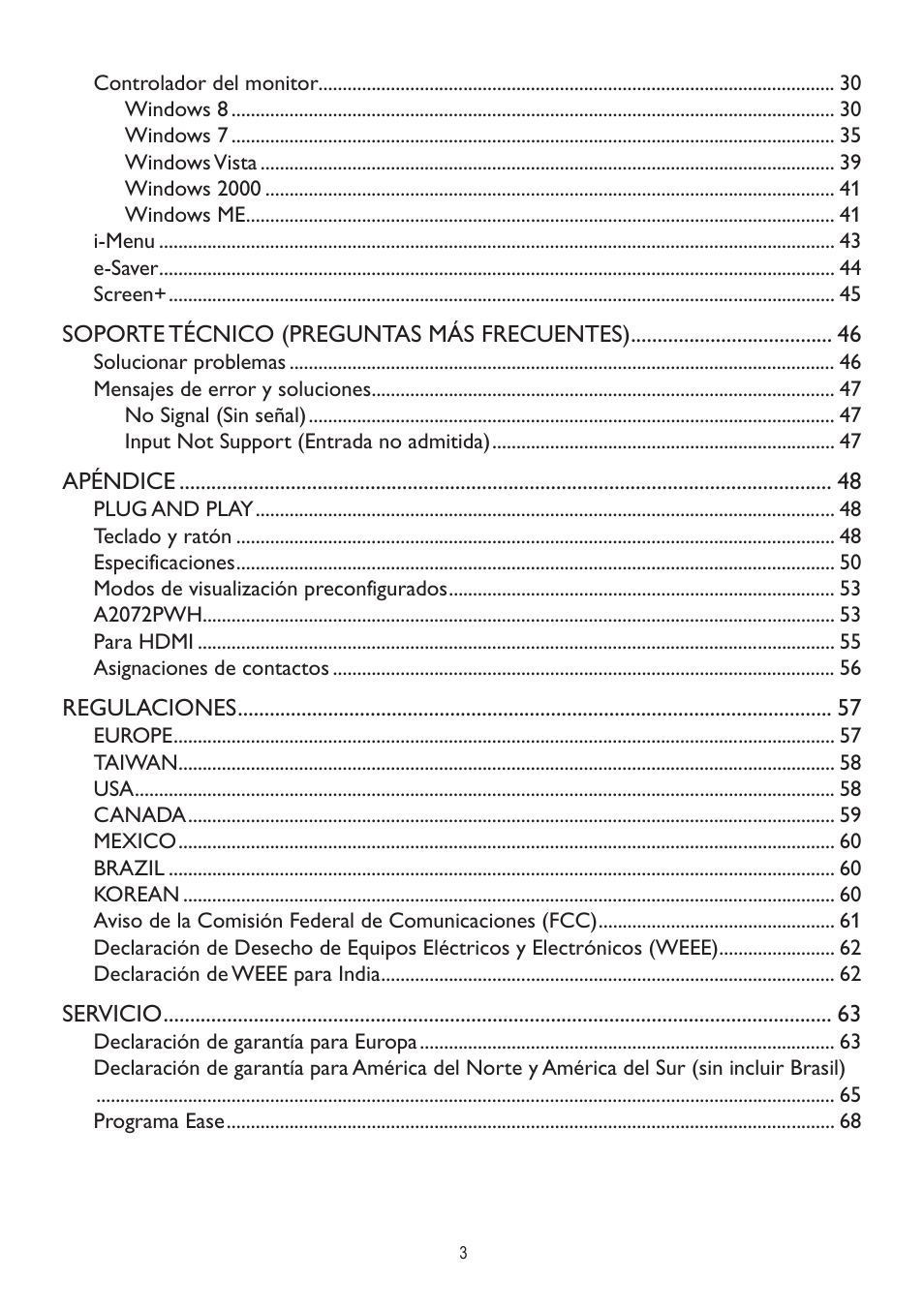 AOC A2472PWH User Manual | Page 3 / 68