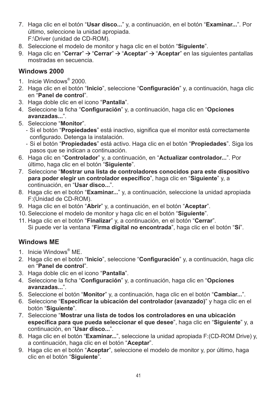 Windows 2000, Windows me | AOC A2472PWH User Manual | Page 41 / 68