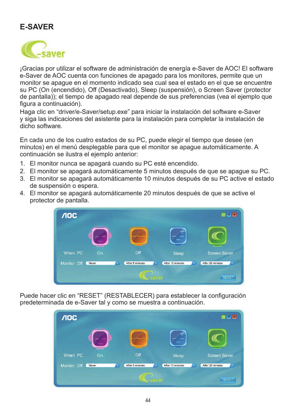 E-saver | AOC A2472PWH User Manual | Page 44 / 68