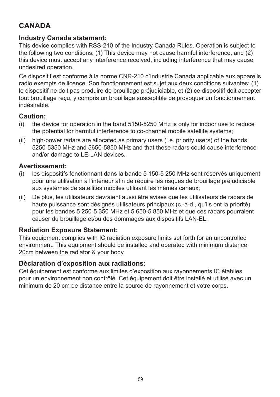 Canada | AOC A2472PWH User Manual | Page 59 / 68