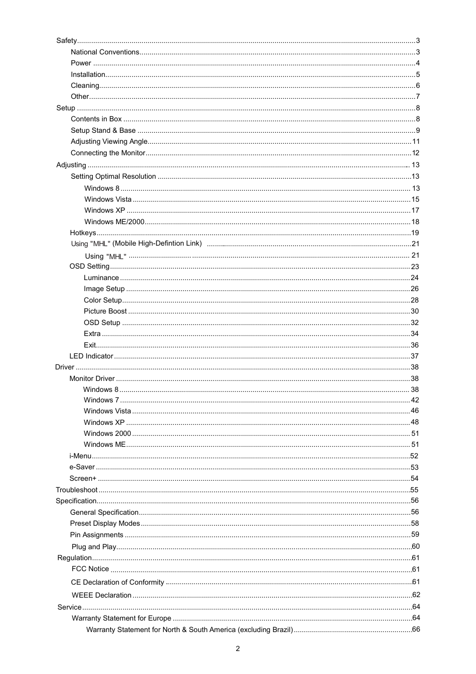 AOC I2367FM User Manual | Page 2 / 69