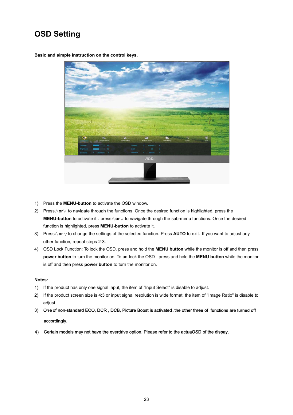 Osd setting, Sd setting | AOC I2367FM User Manual | Page 23 / 69