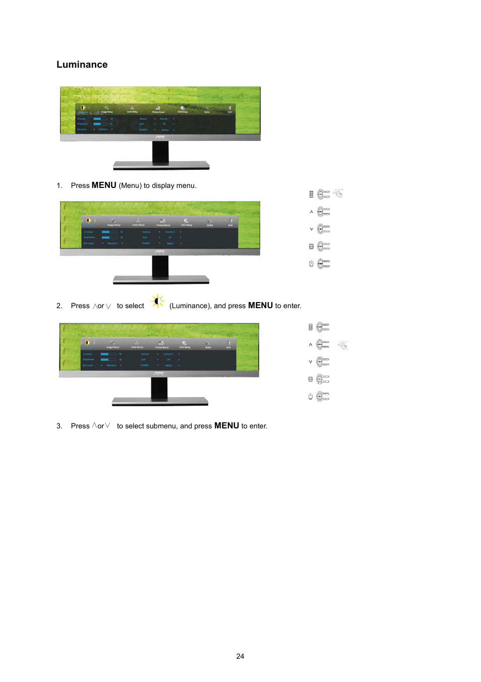 Luminance, Luminanc | AOC I2367FM User Manual | Page 24 / 69