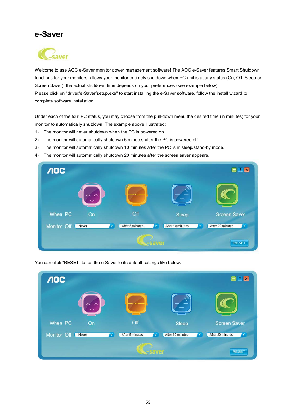 E-saver | AOC I2367FM User Manual | Page 53 / 69