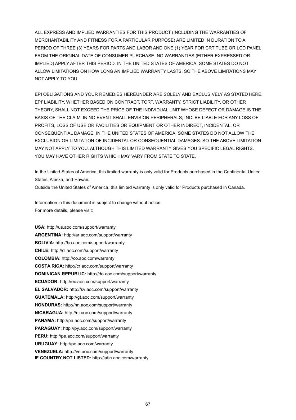 AOC I2367FM User Manual | Page 67 / 69