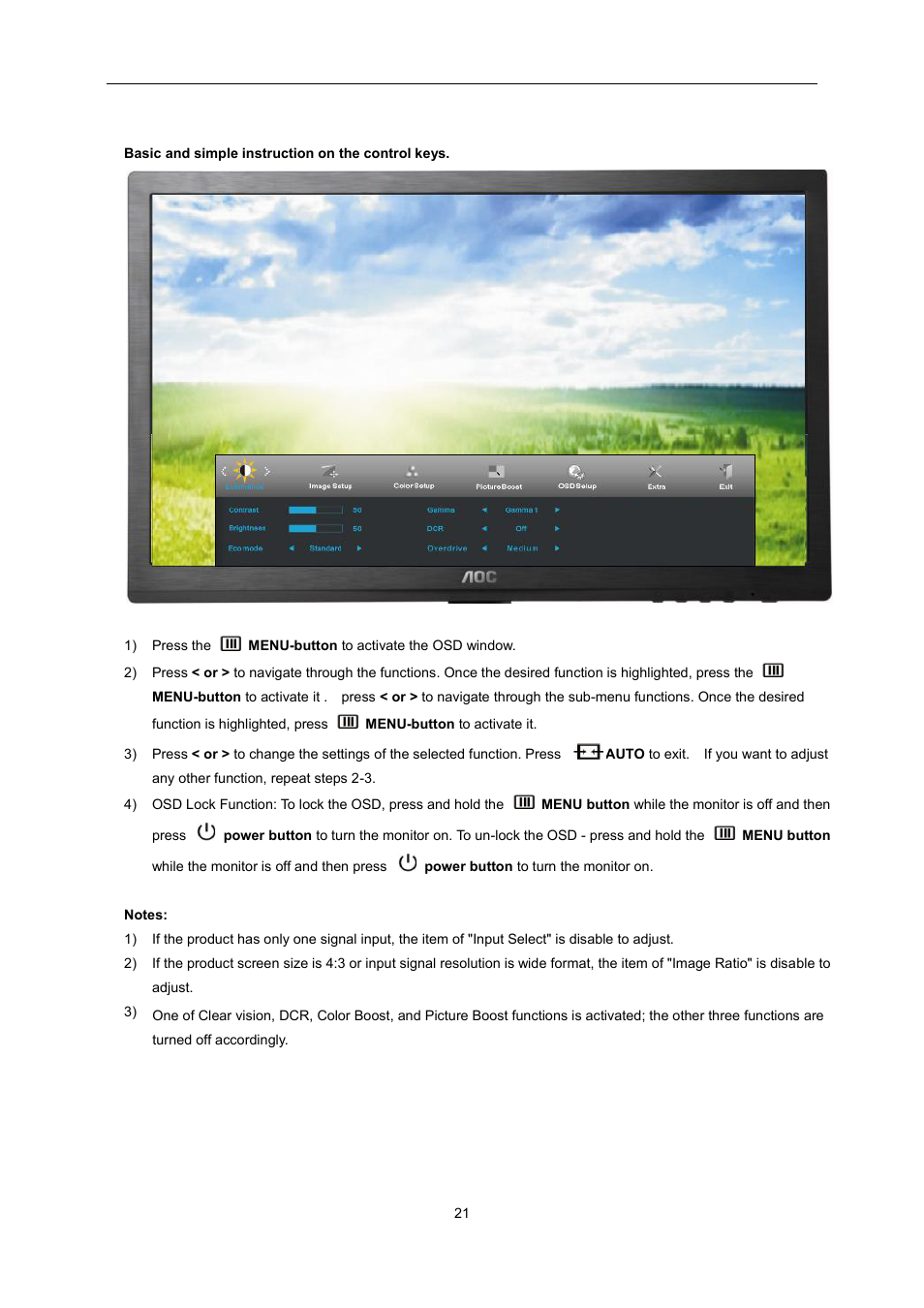 Osd setting | AOC E2460PQ User Manual | Page 21 / 66