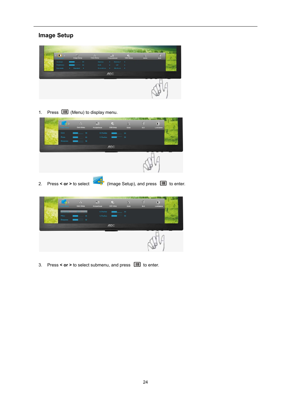 Image setup | AOC E2460PQ User Manual | Page 24 / 66