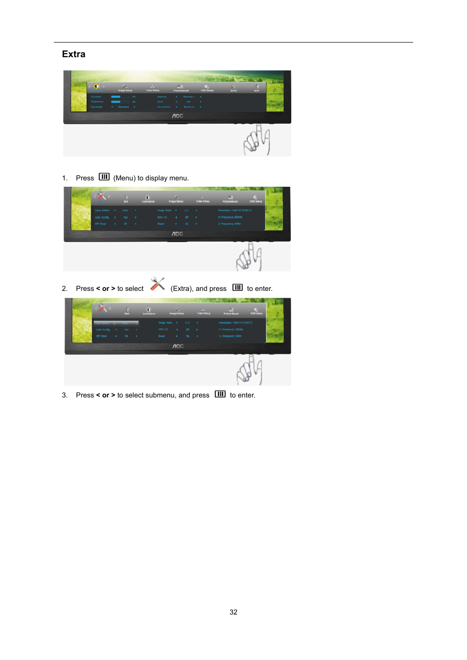 Extra | AOC E2460PQ User Manual | Page 32 / 66