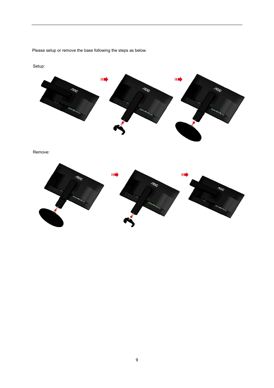 Setup stand & base | AOC E2460PQ User Manual | Page 9 / 66