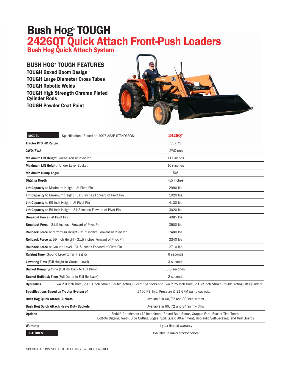 Bush Hog Front-Push Loaders 2426QT User Manual | 1 page