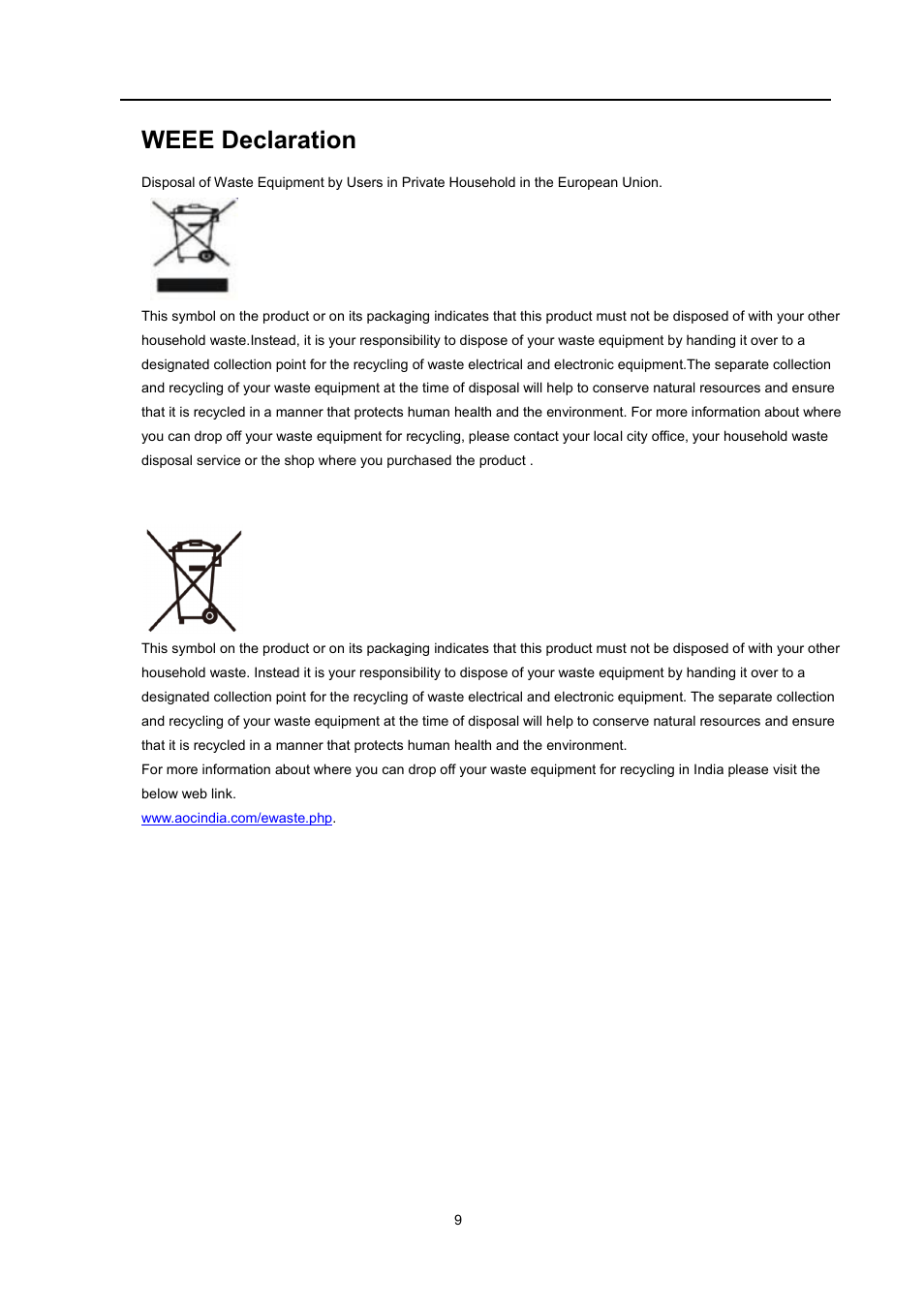 Weee declaration | AOC I2460PXQU User Manual | Page 59 / 66