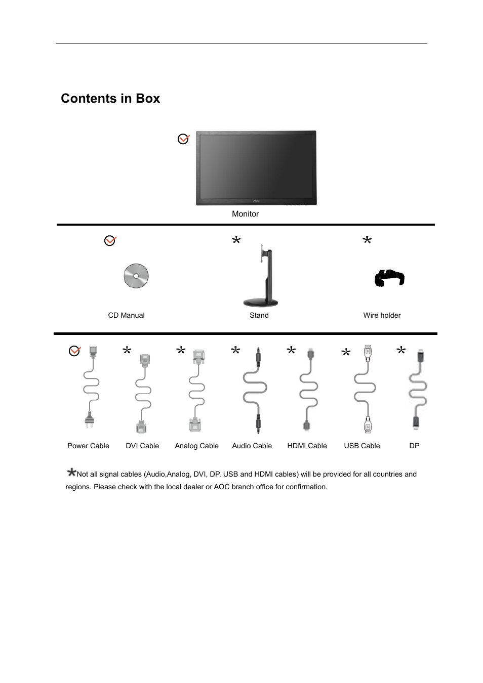 Setup, Contents in box | AOC I2460PXQU User Manual | Page 8 / 66